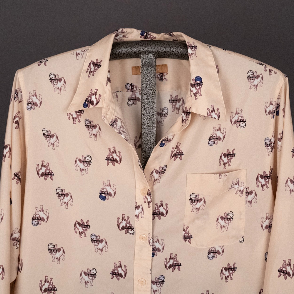 Ellen Tracy Women's Size XL Button Front Blouse AO Frenchie Bulldog Animal Puppy